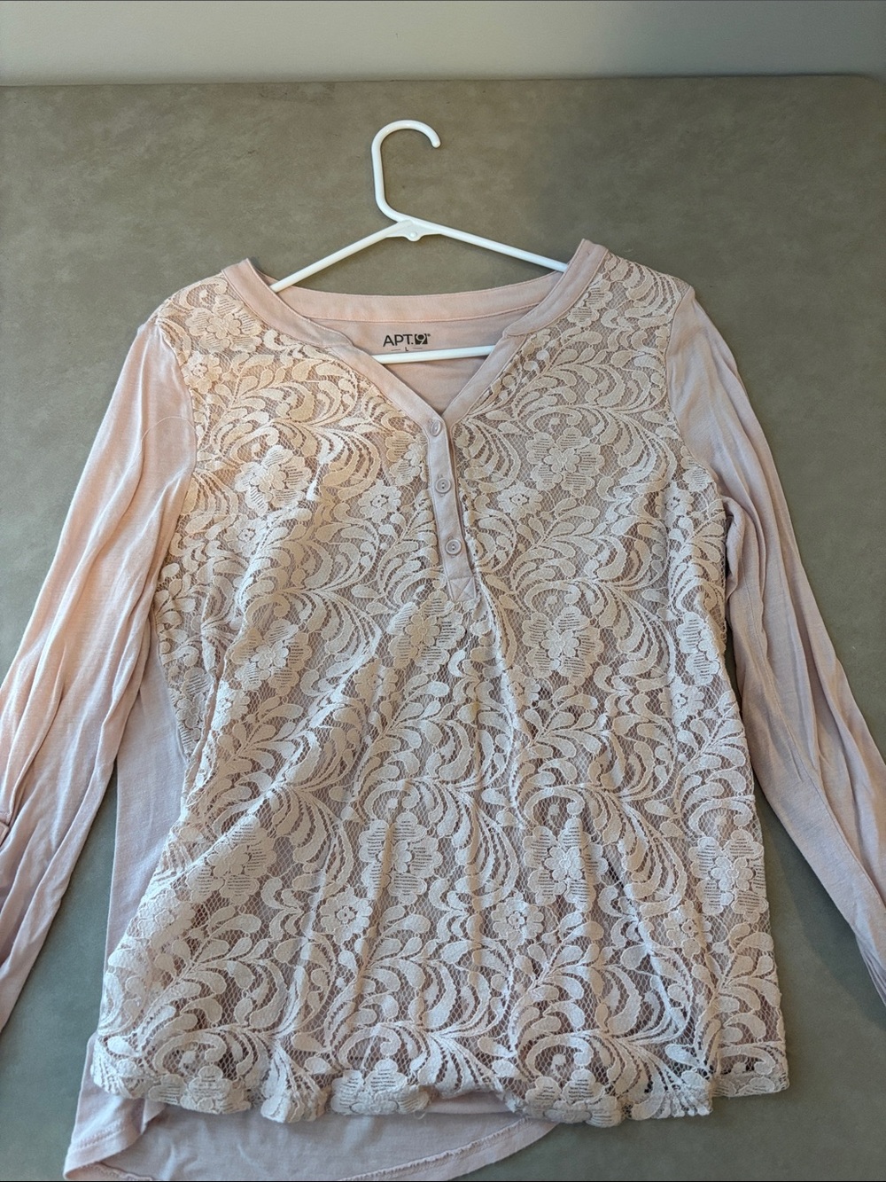Apt. 9 Pale Blush Lace Henley Long Sleeve Top